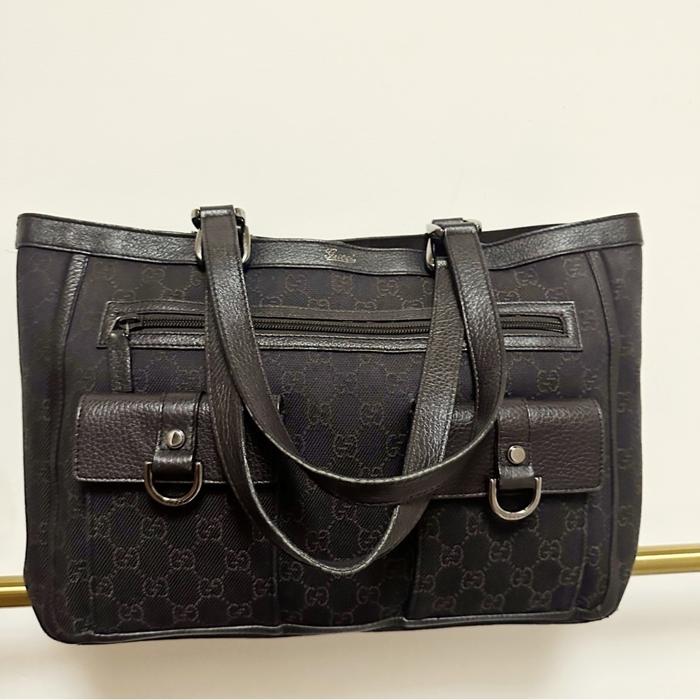 GUCCI GG Canvas Abbey Tote Bag | 2 Front Pockets |Brown Authentic